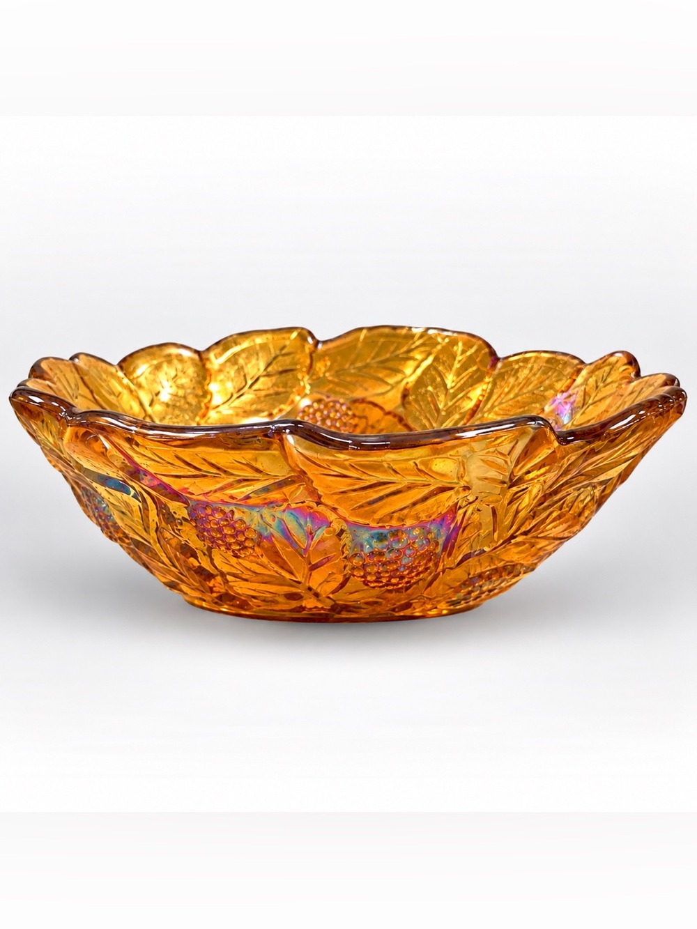 Vintage Fenton Blackberry Bramble Amber Carnival Glass Bowl 7” - Picture 2 of 9
